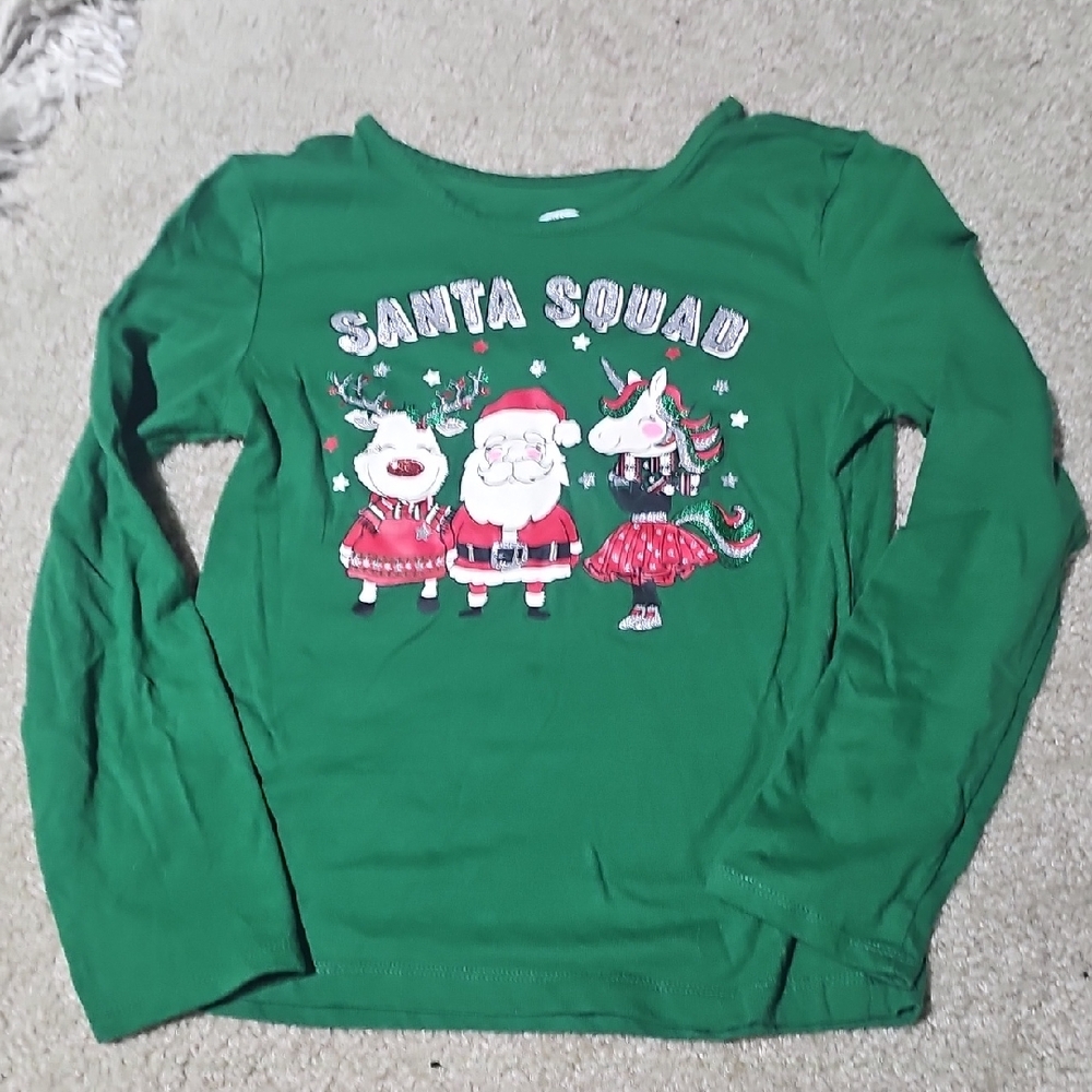 Holiday Time Green Santa Squad Kids Long Sleeve Tee